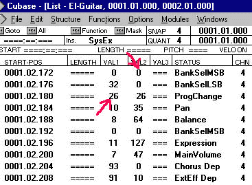 Eksempel på editor i Cubase List Editor